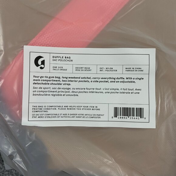 Glossier Duffle Bag Beige Desert Rose Pink 20x10x10 Pockets Travel Gym Satchel - Picture 13 of 13